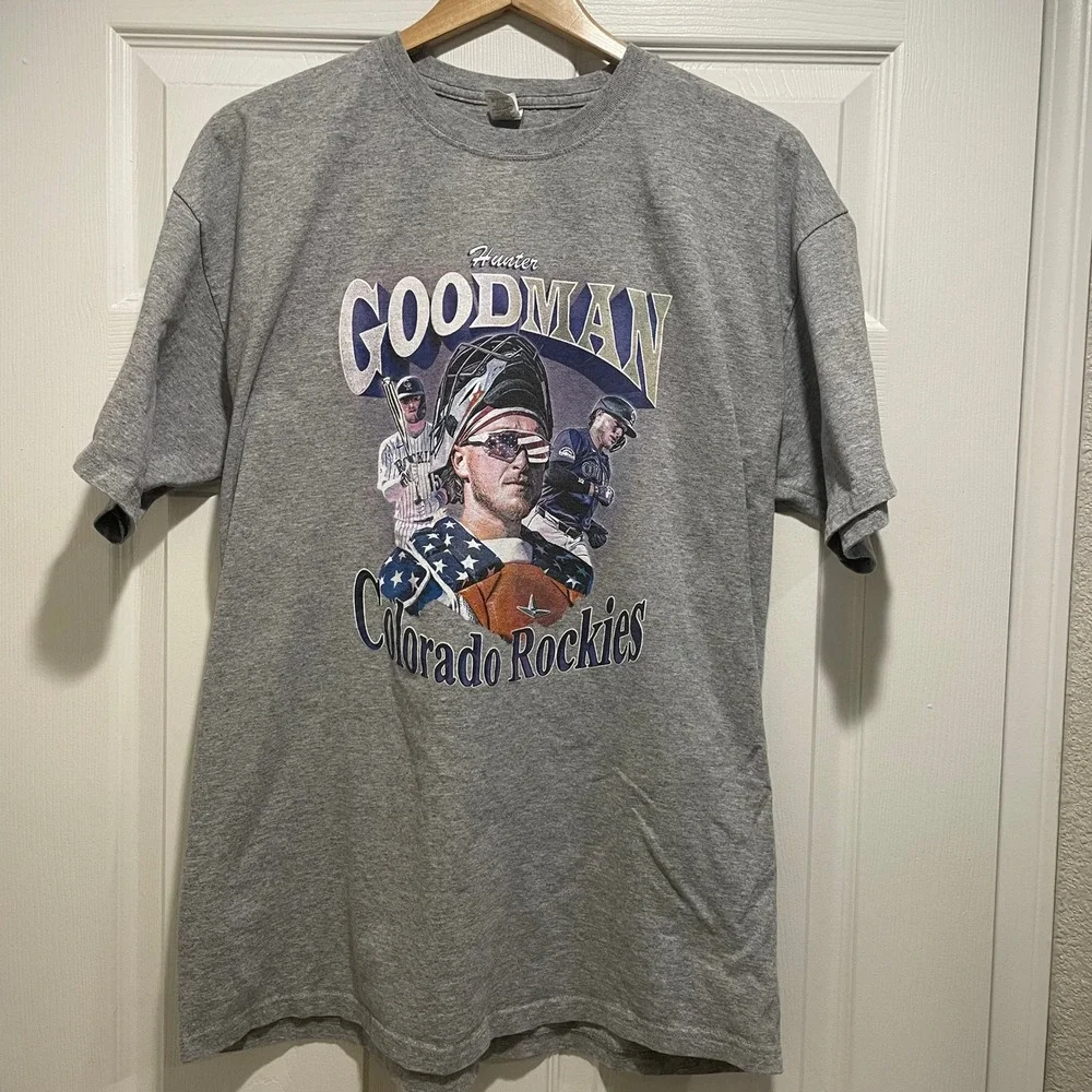 Movel Mens Colorado Rockies Hunter Goodman T-Shirt XL Gray Cotton Blend Graphic